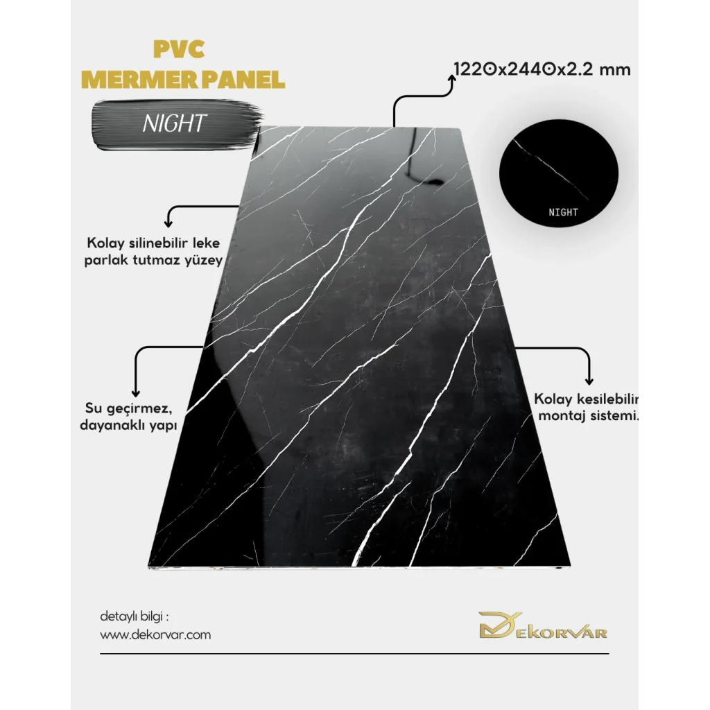 Nıght Mermer Desenli Pvc Duvar Paneli 1220x2440x2.2