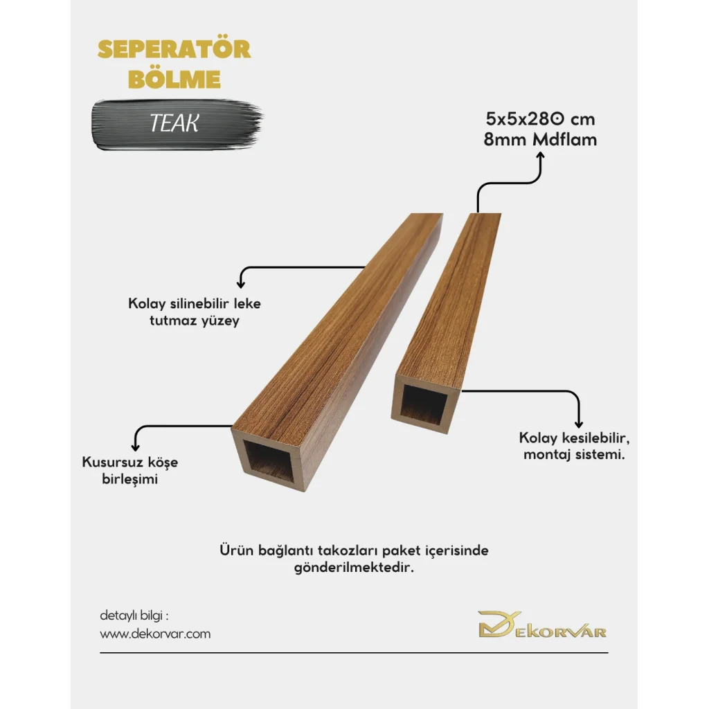 Teak Seperatör Bölme Profili 5cmx5cmx280cm