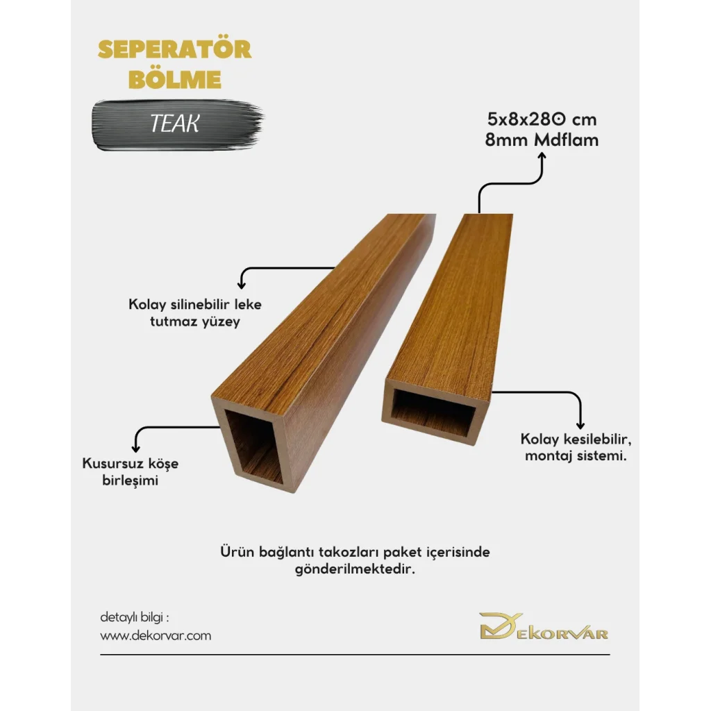 Teak Seperatör Bölme Profili 5cmx8cmx280cm