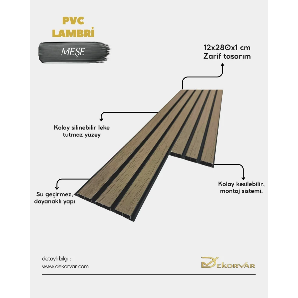 Meşe Pvc Duvar ve Tavan Lambri- 12cm