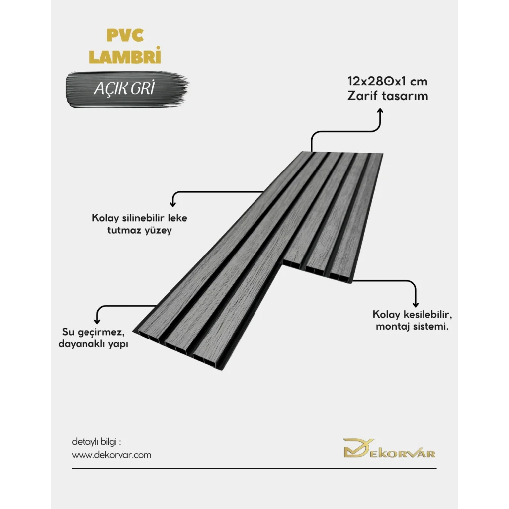 Açık Gri Pvc Duvar ve Tavan Lambri- 12cm
