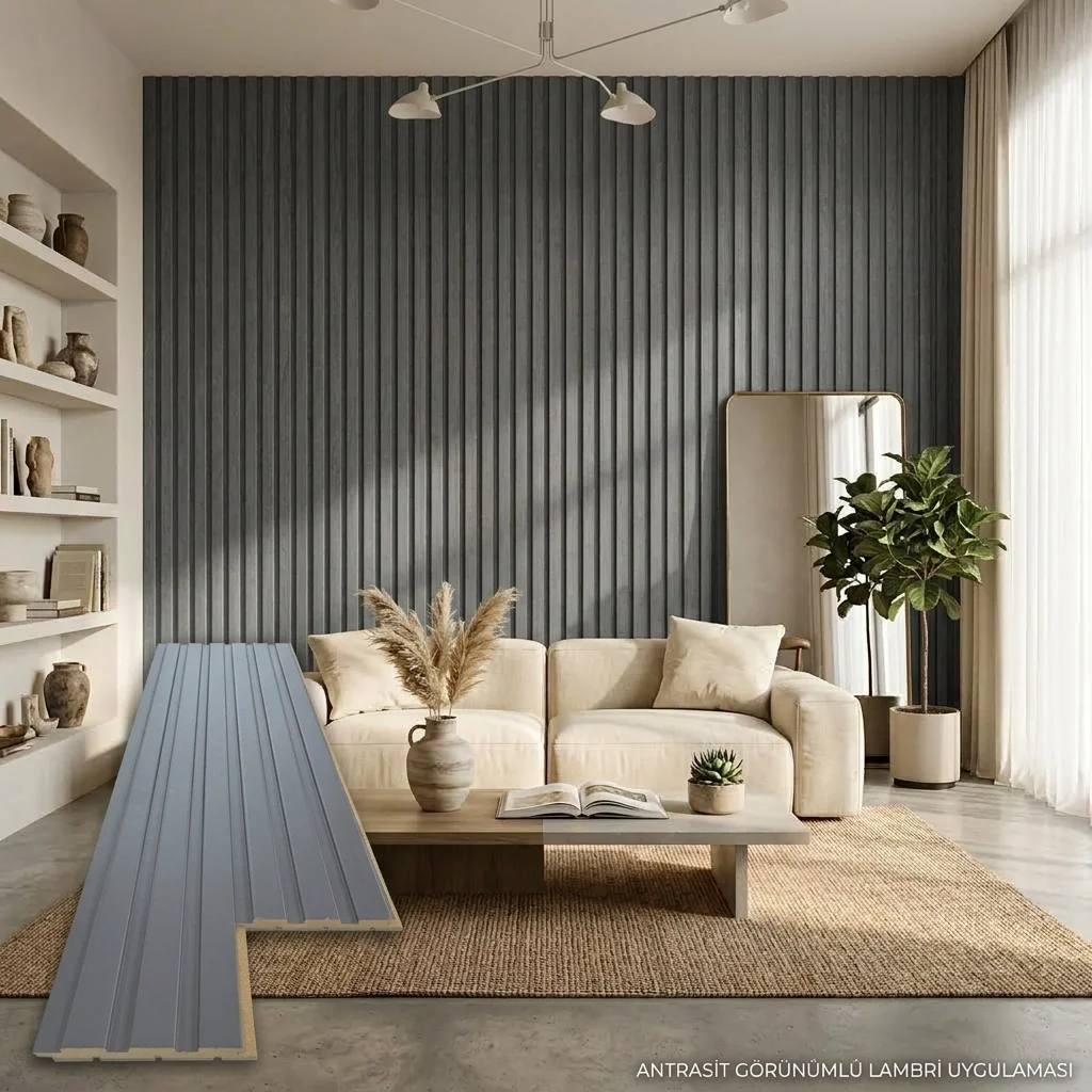 Antrasit Atlas Mdf Lambri Duvar Paneli 12cmx275cm