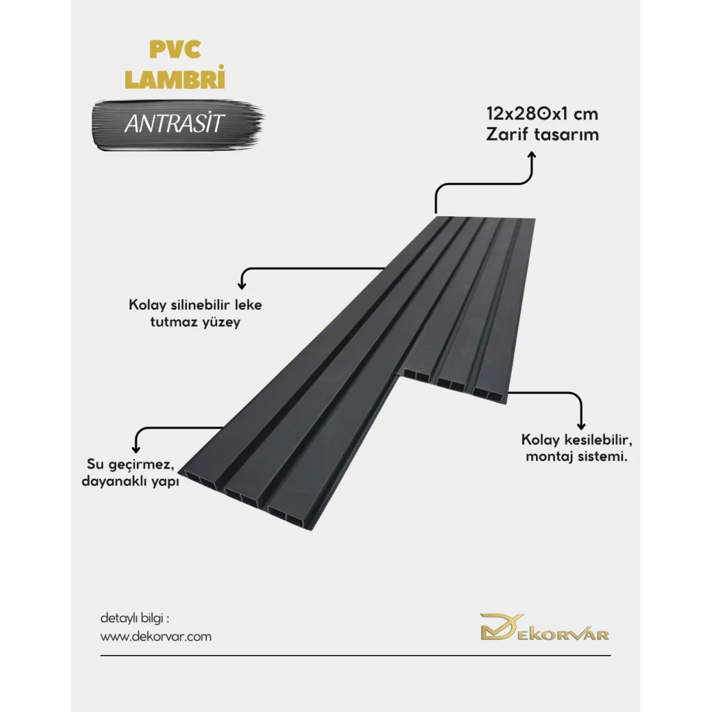 Antrasit Pvc Duvar ve Tavan Lambri- 12cm