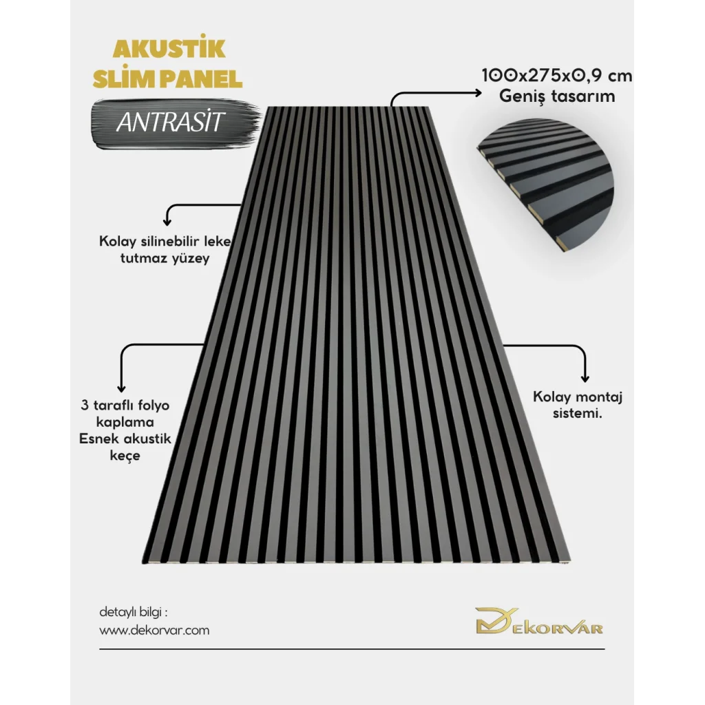 Antrasit Slim Duvar Kaplama Paneli 100cmx275cm