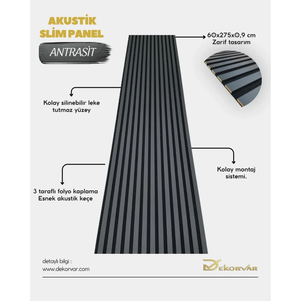 Antrasit Slim Duvar Kaplama Paneli 60cmx275cm