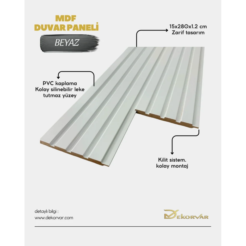 Beyaz Tetra Mdf Lambri Duvar Paneli 15cmx280cm