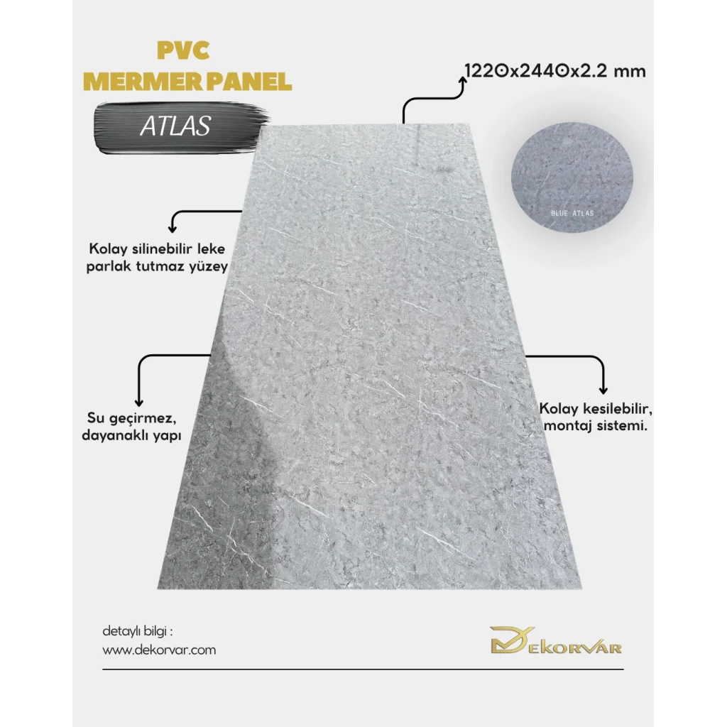 Blue Atlas Mermer Desenli Pvc Duvar Paneli 1220x2440x2.2