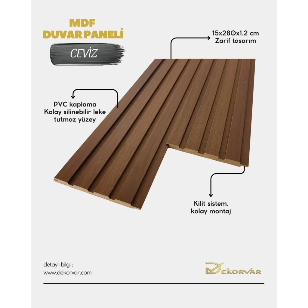 Ceviz Tetra Mdf Lambri Duvar Paneli 15cmx280cm