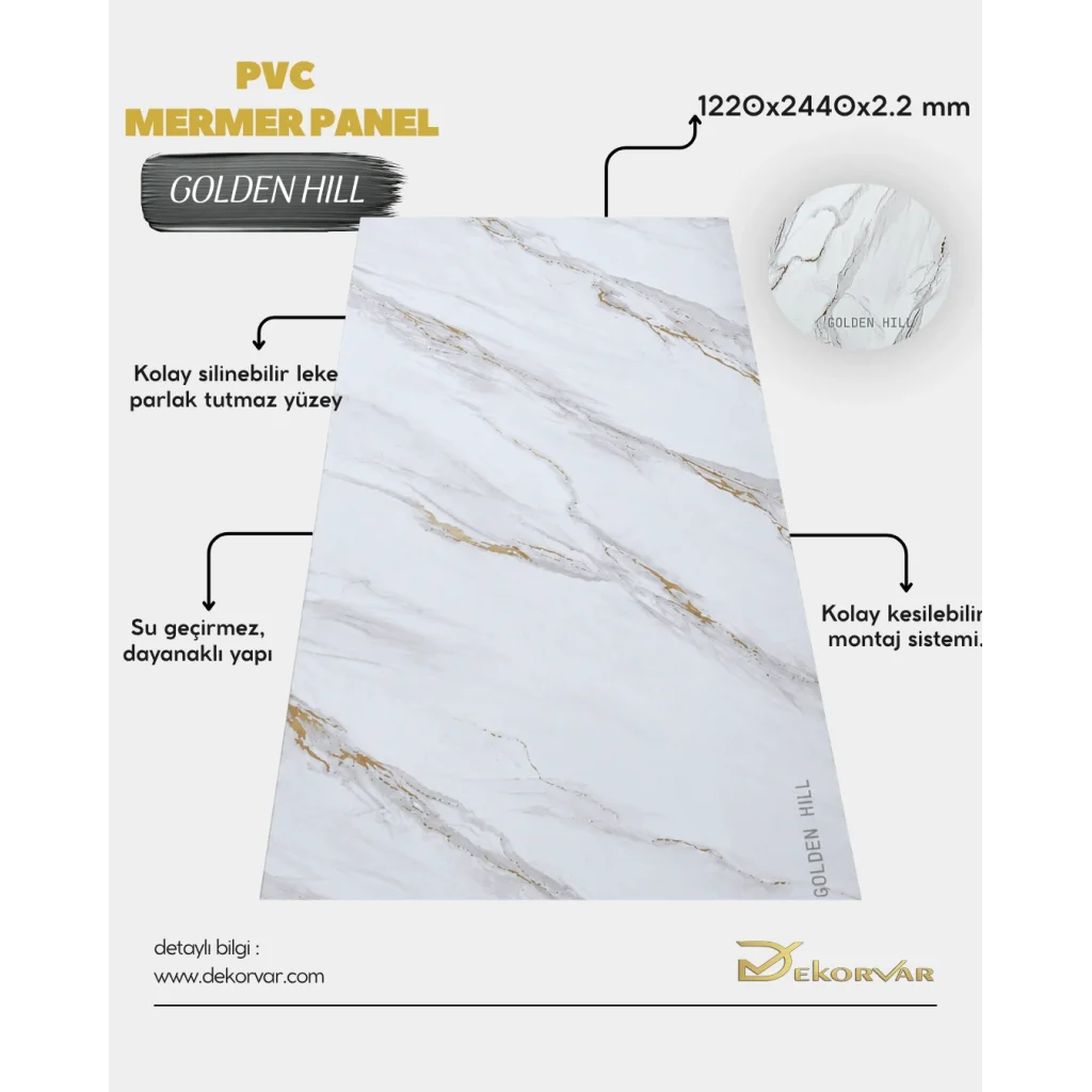 Golden Hill Mermer Desenli Pvc Duvar Paneli 1220x2440x2.2