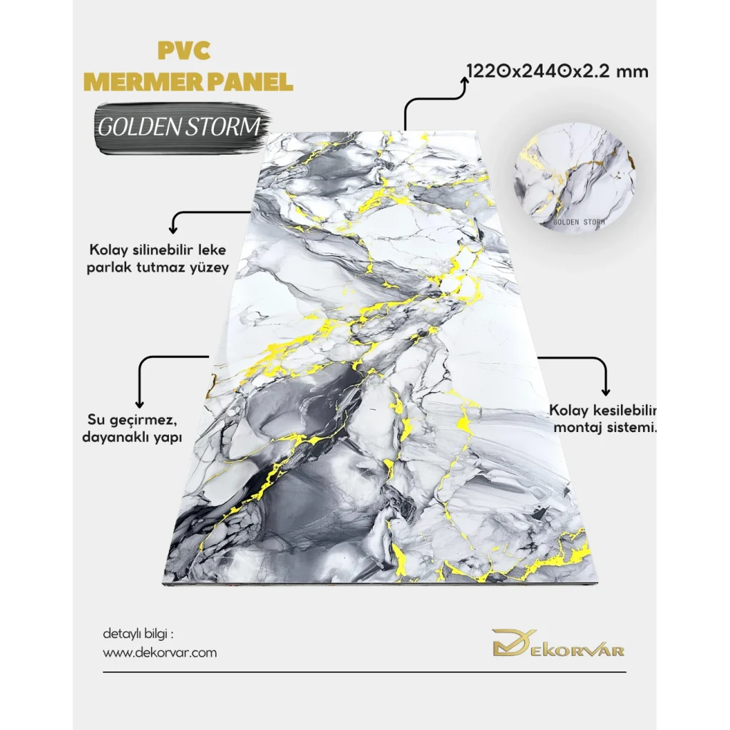 Golden Storm Mermer Desenli Pvc Duvar Paneli 1220x2440x2.2