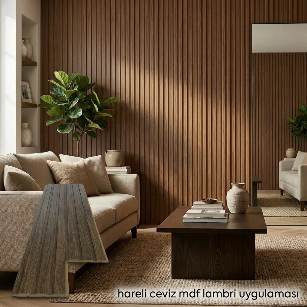Hareli Ceviz Atlas Mdf Lambri Duvar Paneli 12cmx275cm