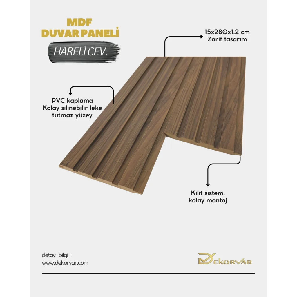 Hareli Ceviz Tetra Mdf Lambri Duvar Paneli 15cmx280cm