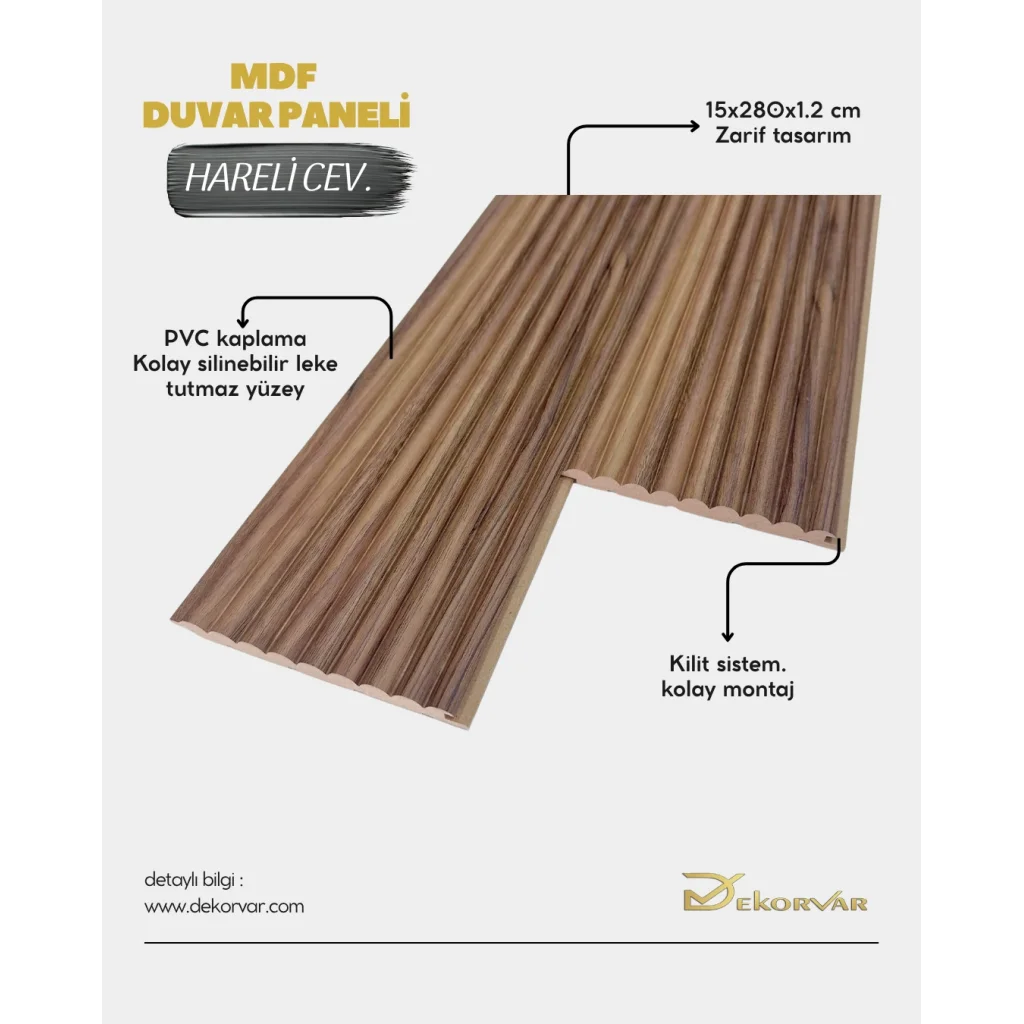 Hareli Ceviz Cloe Mdf Lambri Duvar Paneli 15cmx280cm