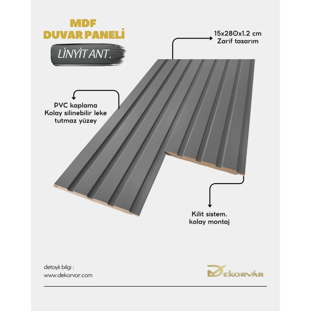 Linyit Tetra Antrasit Mdf Lambri Duvar Paneli 15cmx280cm
