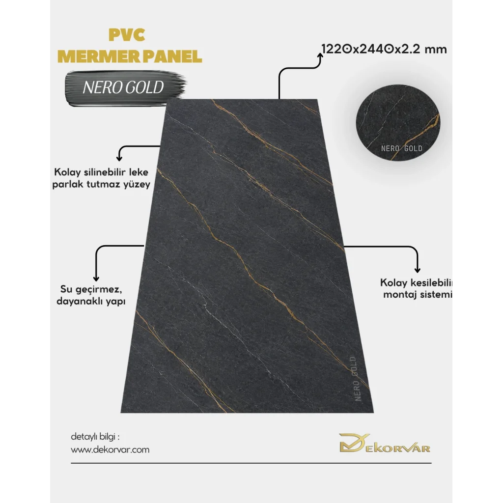 Nero Gold Mermer Desenli Pvc Duvar Paneli 1220x2440x2.2