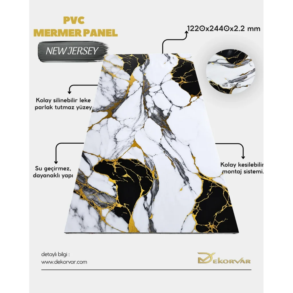 New Jersey Mermer Desenli Pvc Duvar Paneli 1220x2440x2.2