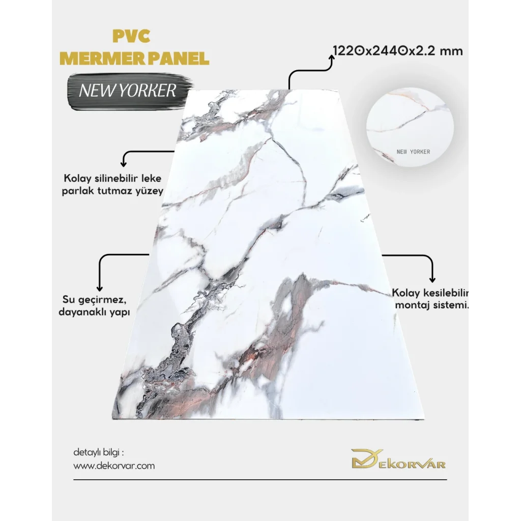 New Yorker Mermer Desenli Pvc Duvar Paneli 1220x2440x2.2