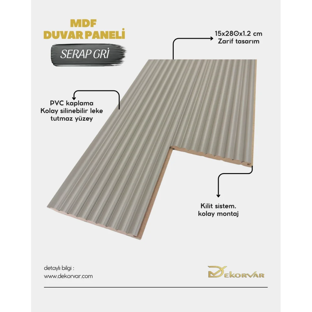 Serap Gri Cloe Mdf Lambri Duvar Paneli 15cmx280cm