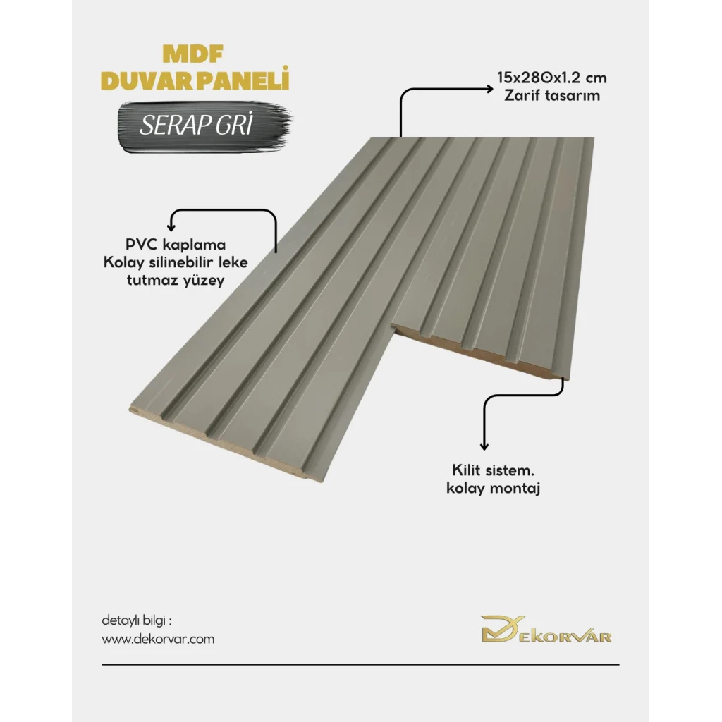 Serap Gri Tetra Mdf Lambri Duvar Paneli 15cmx280cm