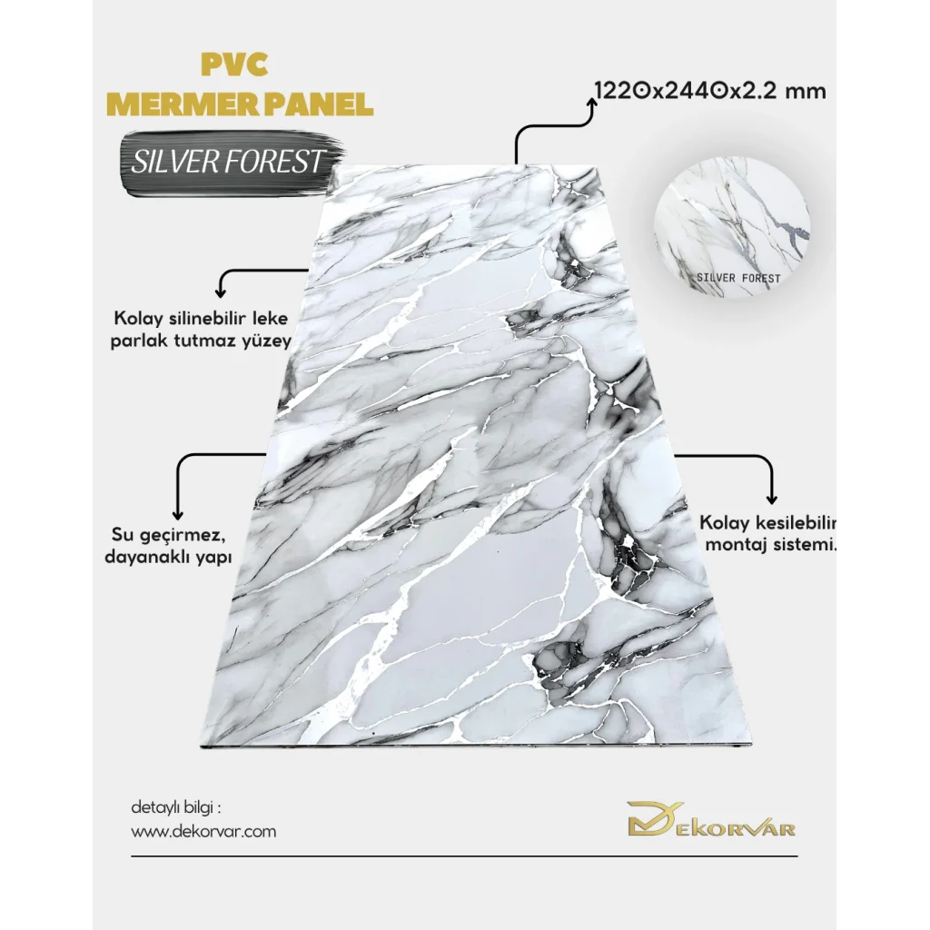 Silver Forest Mermer Desenli Pvc Duvar Paneli 1220x2440x2.2