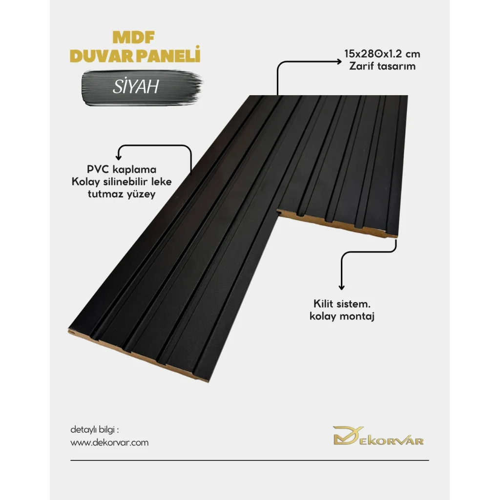 Siyah Tetra Mdf Lambri Duvar Paneli 15cmx280cm
