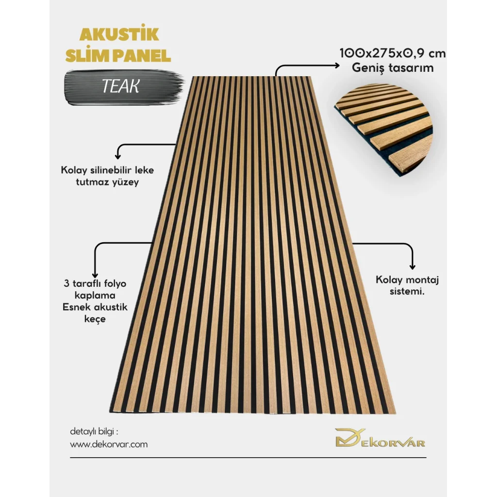 Teak Slim Duvar Kaplama Paneli 100cmx275cm