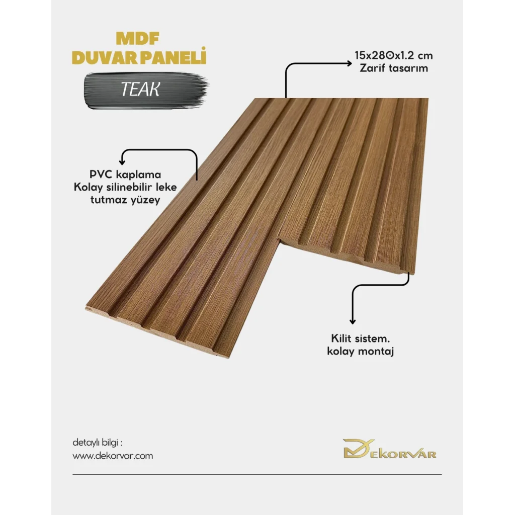 Teak Tetra Mdf Lambri Duvar Paneli 15cmx280cm