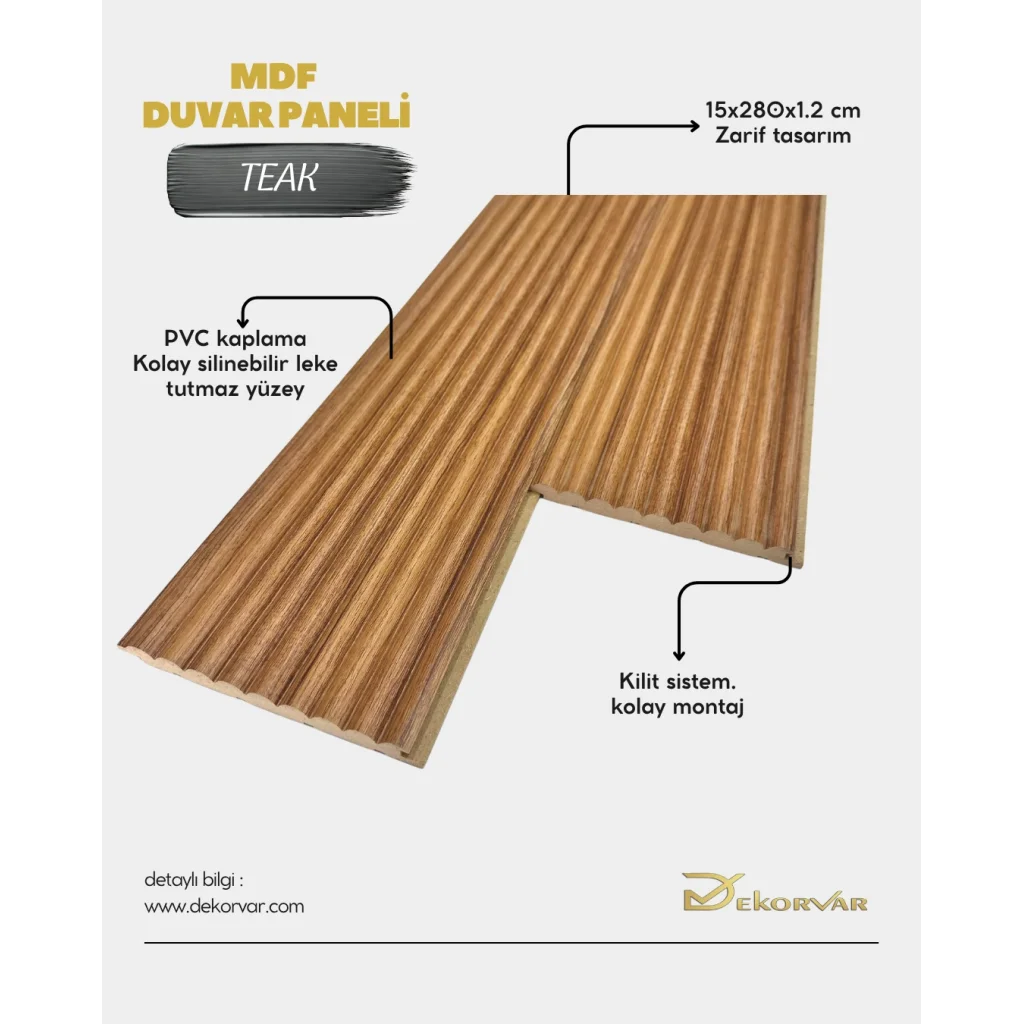 Teak Cloe Mdf Lambri Duvar Paneli 15cmx280cm