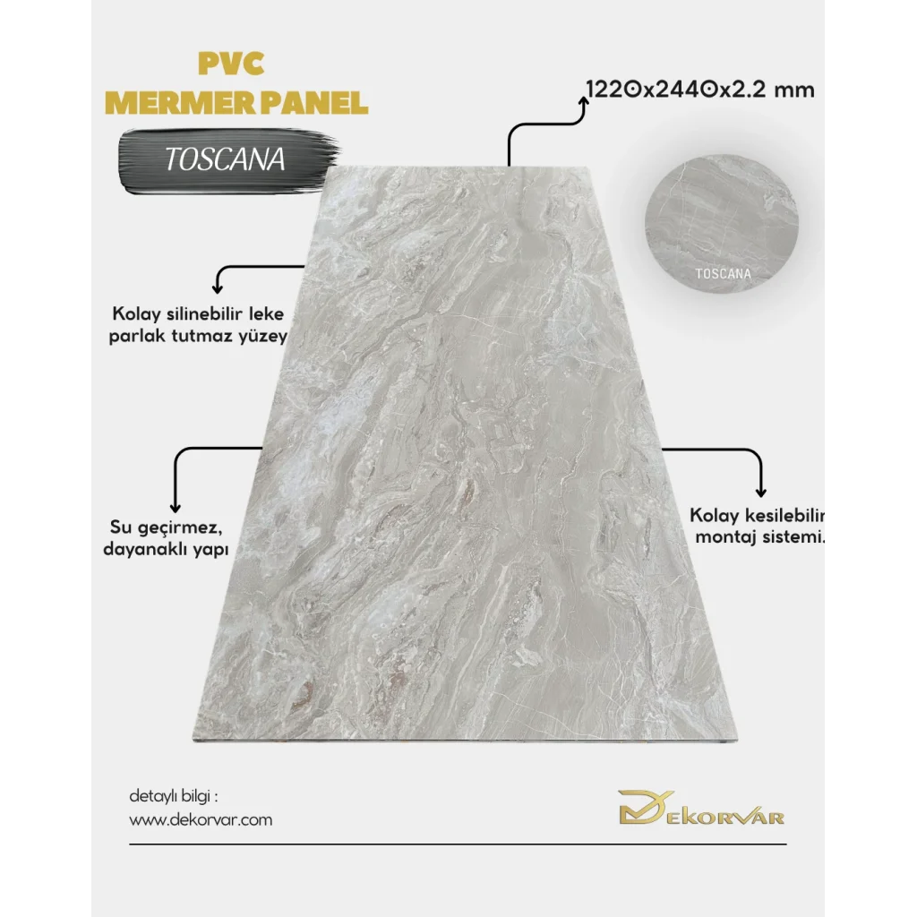 Toscana Mermer Desenli Pvc Duvar Paneli 1220x2440x2.2
