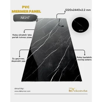 Nıght Mermer Desenli Pvc Duvar Paneli 1220x2440x2.2