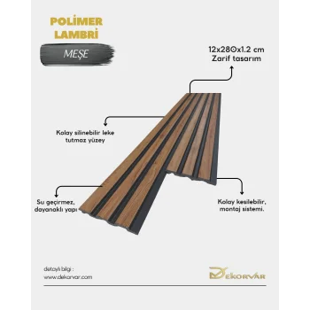 Meşe Polimer Lambri Duvar ve Tavan Paneli - 12mm