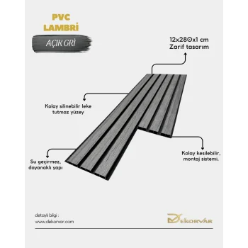 Açık Gri Pvc Duvar ve Tavan Lambri- 12cm