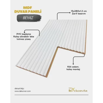 Beyaz Cloe Mdf Lambri Duvar Paneli 15cmx280cm