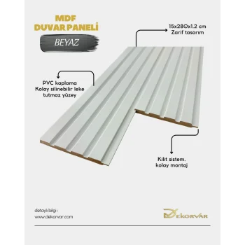 Beyaz Tetra Mdf Lambri Duvar Paneli 15cmx280cm