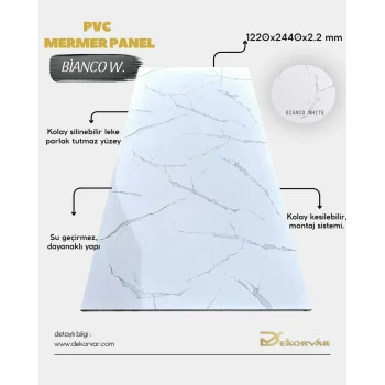 Bianco White Mermer Desenli Pvc Duvar Paneli 1220x2440x2.2
