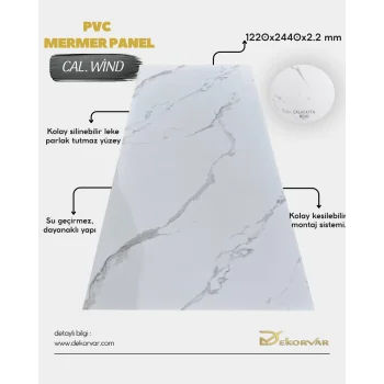 Calacatta Wind Mermer Desenli Pvc Duvar Paneli 1220x2440x2.2