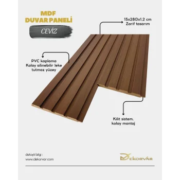 Ceviz Tetra Mdf Lambri Duvar Paneli 15cmx280cm