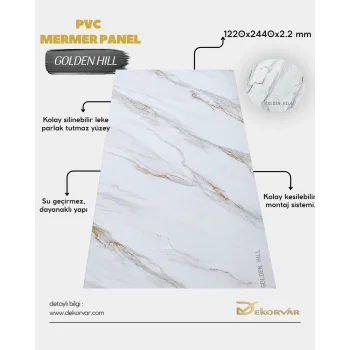 Golden Hill Mermer Desenli Pvc Duvar Paneli 1220x2440x2.2