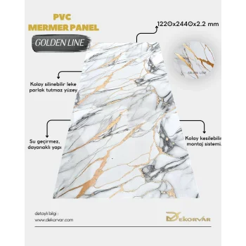 Golden Line Mermer Desenli Pvc Duvar Paneli 1220x2440x2.2