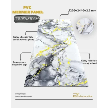 Golden Storm Mermer Desenli Pvc Duvar Paneli 1220x2440x2.2