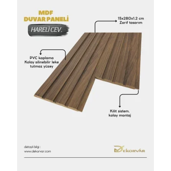 Hareli Ceviz Tetra Mdf Lambri Duvar Paneli 15cmx280cm