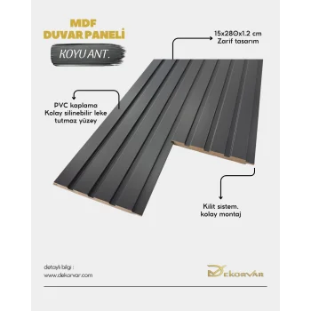 Koyu Antrasit Tetra Mdf Lambri Duvar Paneli 15cmx280cm