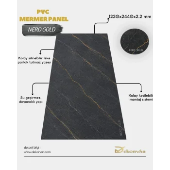 Nero Gold Mermer Desenli Pvc Duvar Paneli 1220x2440x2.2