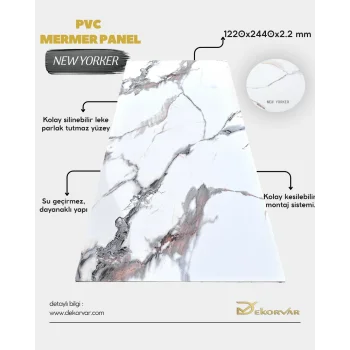 New Yorker Mermer Desenli Pvc Duvar Paneli 1220x2440x2.2
