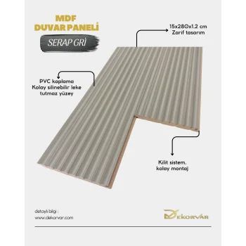 Serap Gri Cloe Mdf Lambri Duvar Paneli 15cmx280cm