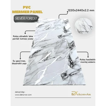 Silver Forest Mermer Desenli Pvc Duvar Paneli 1220x2440x2.2