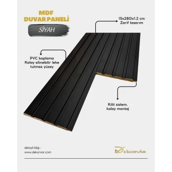 Siyah Tetra Mdf Lambri Duvar Paneli 15cmx280cm