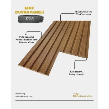 Teak Tetra Mdf Lambri Duvar Paneli 15cmx280cm