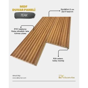 Teak Cloe Mdf Lambri Duvar Paneli 15cmx280cm