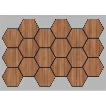 Jr.Hexagon Akustik Duvar Paneli Teak 55x87 cm